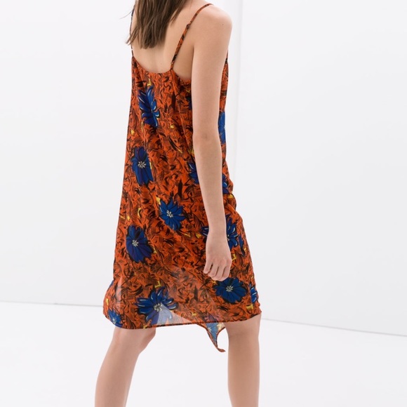 ZARA collection orange/blue floral dress medium - Picture 4 of 7